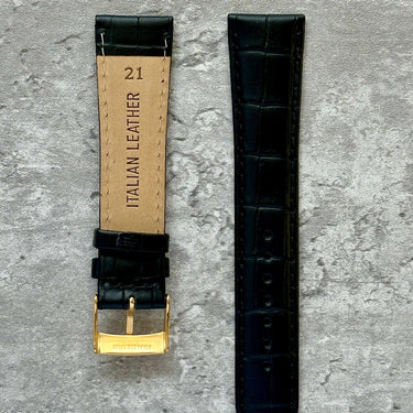 Crocodile Grain Leather Watch Strap Black- Available in all sizes